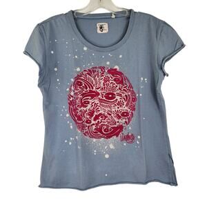 Monkey See Blue Pink Velvet Koi Fish T-shirt Women's XL 100% Cotton